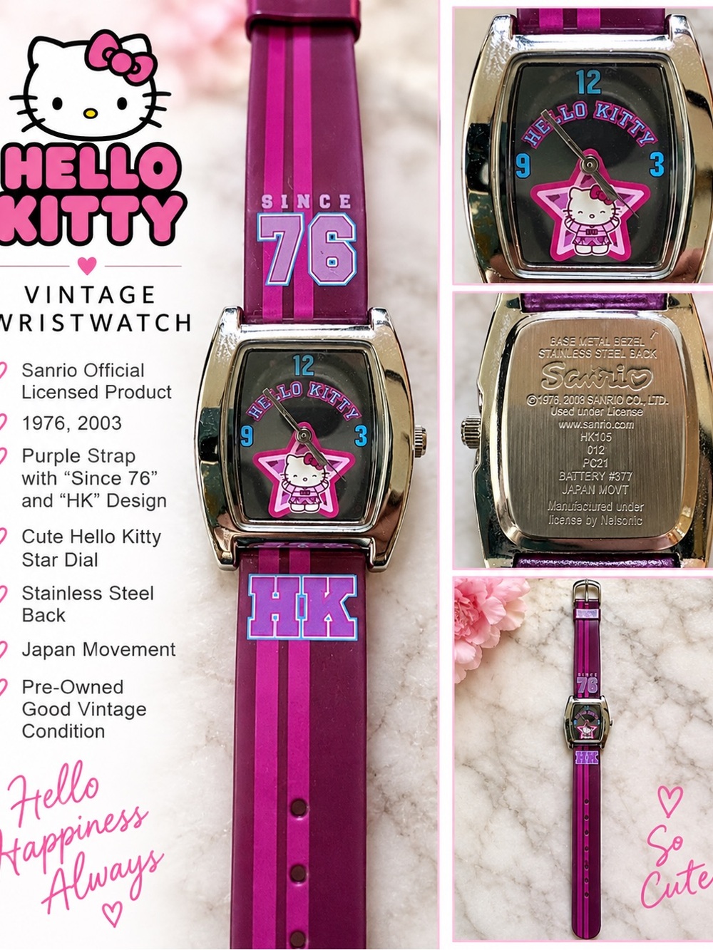 Hello Kitty Purple Pink Kids Watch with HK Strap